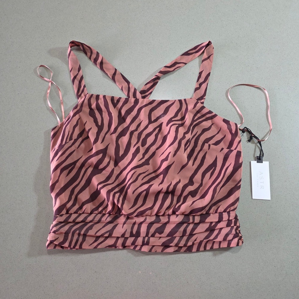ASTR The Label Mauve Zebra Print Criss Cross Back Ruched Tank Top AT15556B M